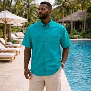 PACHE Canvas Shirt 100% Cotton Short Sleeve Button-Down Men’s L 90’s Dadcore